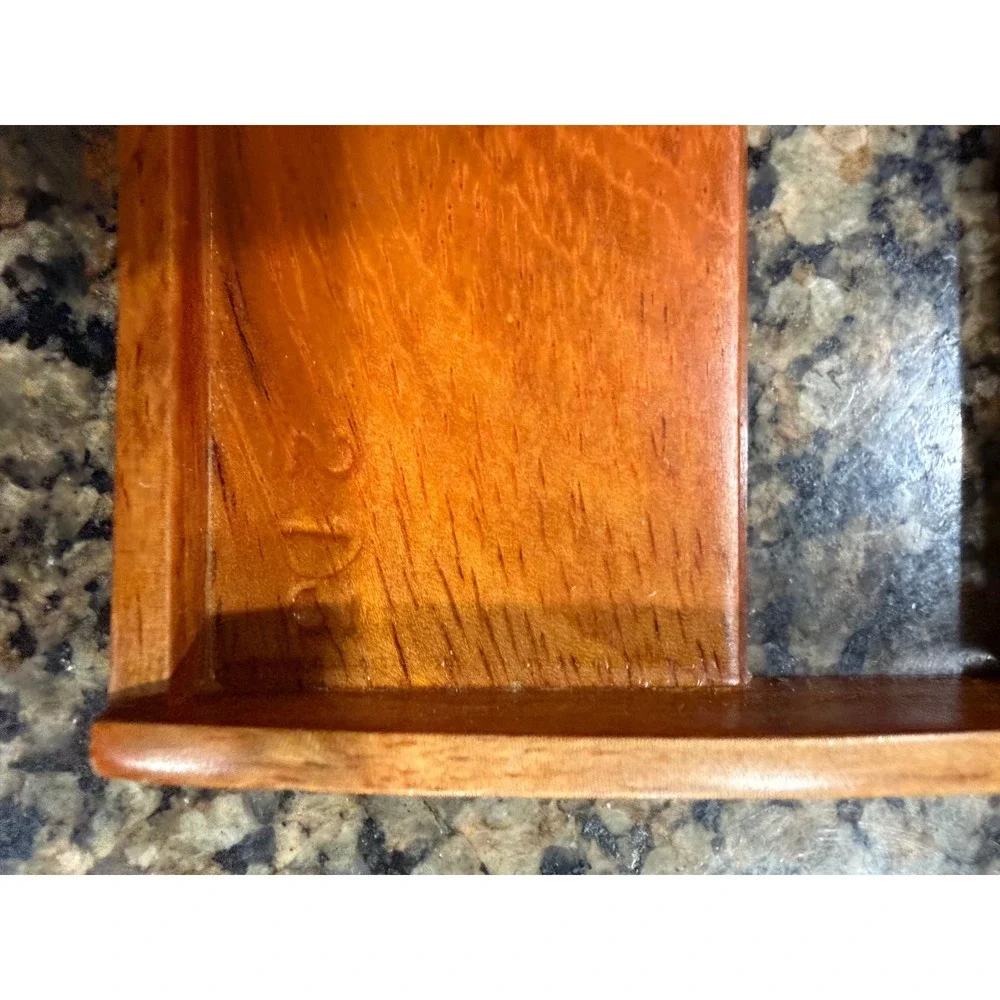 Vintage Wood Mother of Pearl Inlay Business Card Holder Case‎ Tropical Palm Tree